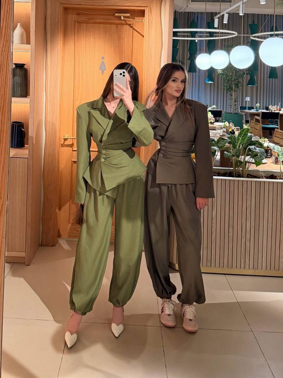 Corset-Waist Structured Blazer & Wide-Leg Trousers Co-ord Set