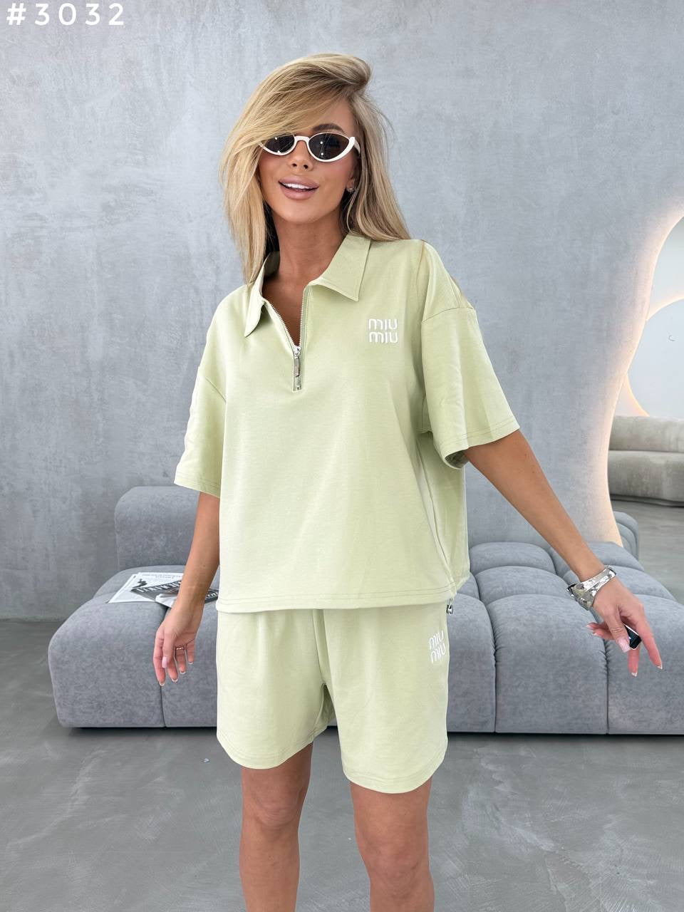 #3032 Logo Embroidered Zip Polo Sweat Co-ord Set
