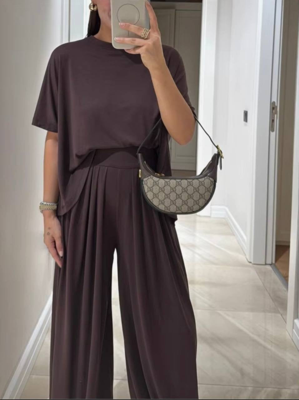 Soft Touch Oversized T-Shirt & Wide-Leg Palazzo Trousers Loungewear Set