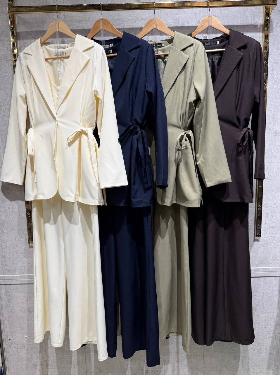 3-Piece Side-Tie Blazer, Button Vest & Wide-Leg Palazzo Suit Set