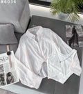 #6036 Crinkle Texture Twist Front Sheer Oversized Shirt + Crop Top Set