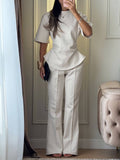 Peplum Detail Short-Sleeve Blouse & Wide-Leg Trousers Co-ord Set