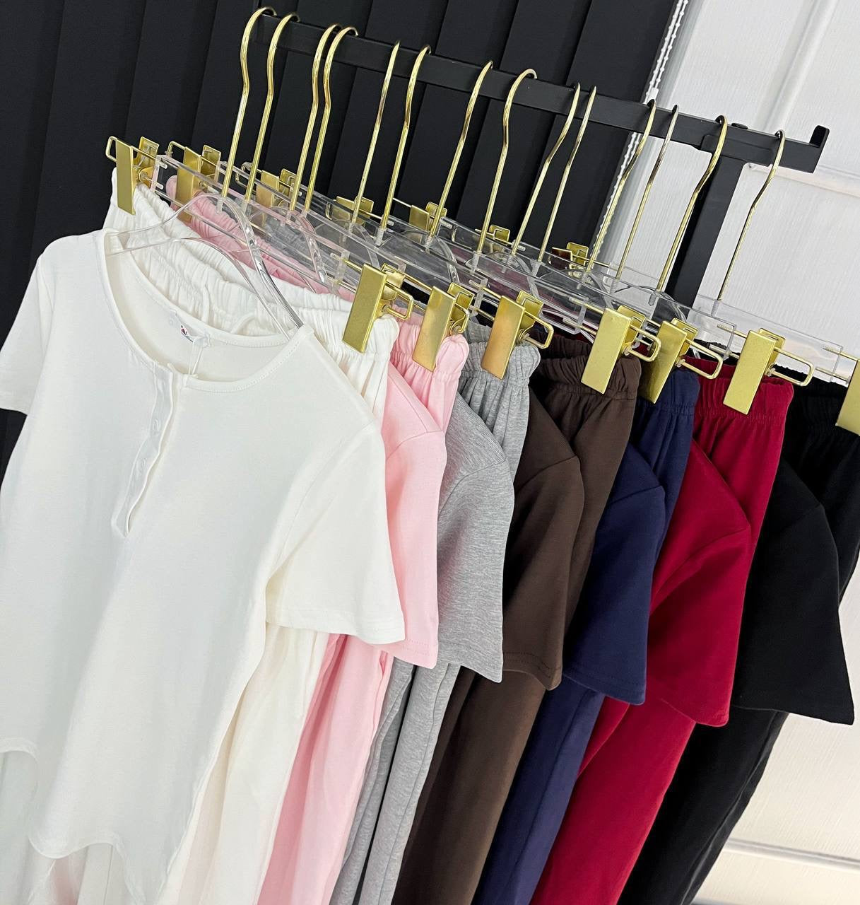 Henley Button Crew-Neck T-Shirt & Wide-Leg Palazzo Trousers Loungewear Set
