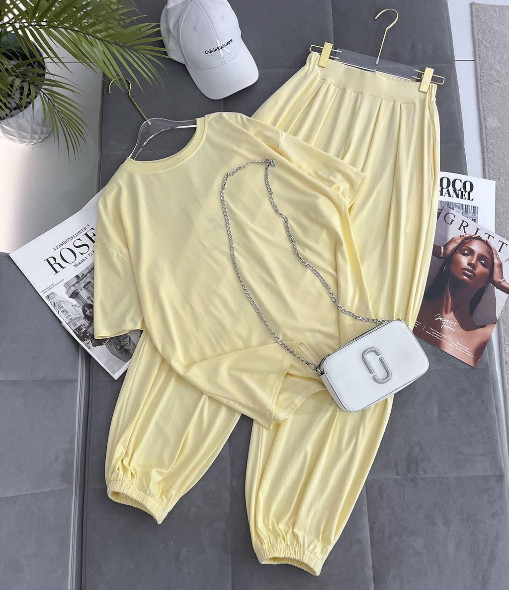 Soft Touch Oversized T-Shirt & Wide-Leg Palazzo Trousers Loungewear Set