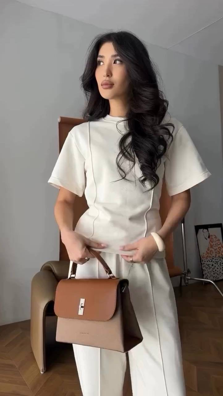 Structured Short-Sleeve Top & Wide-Leg Trousers Co-ord Set