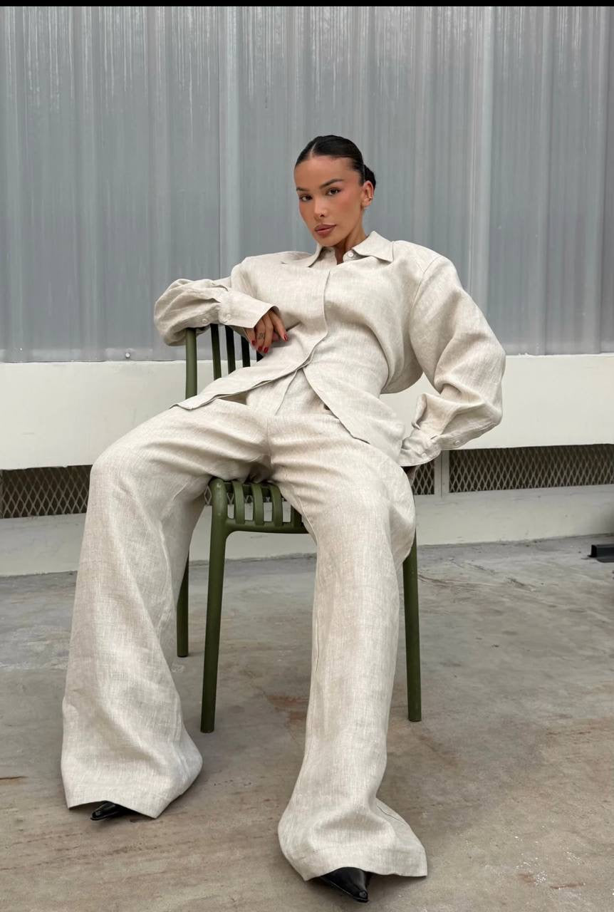 Atelier Linen Oversized Shirt & Wide-Leg Trousers Co-ord Set