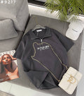 #9217 Be Your Own Chain Detail Half-Zip Polo Oversized T-Shirt