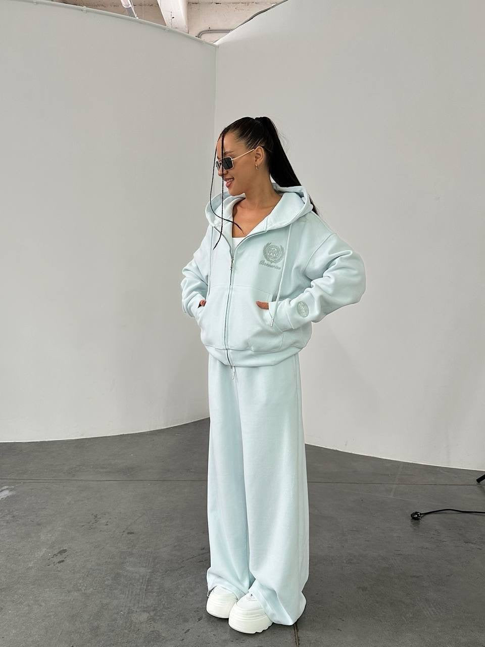 Bonneriee Club Athletic Tennis Club Oversized Zip Hoodie & Wide-Leg Sweatpants Set