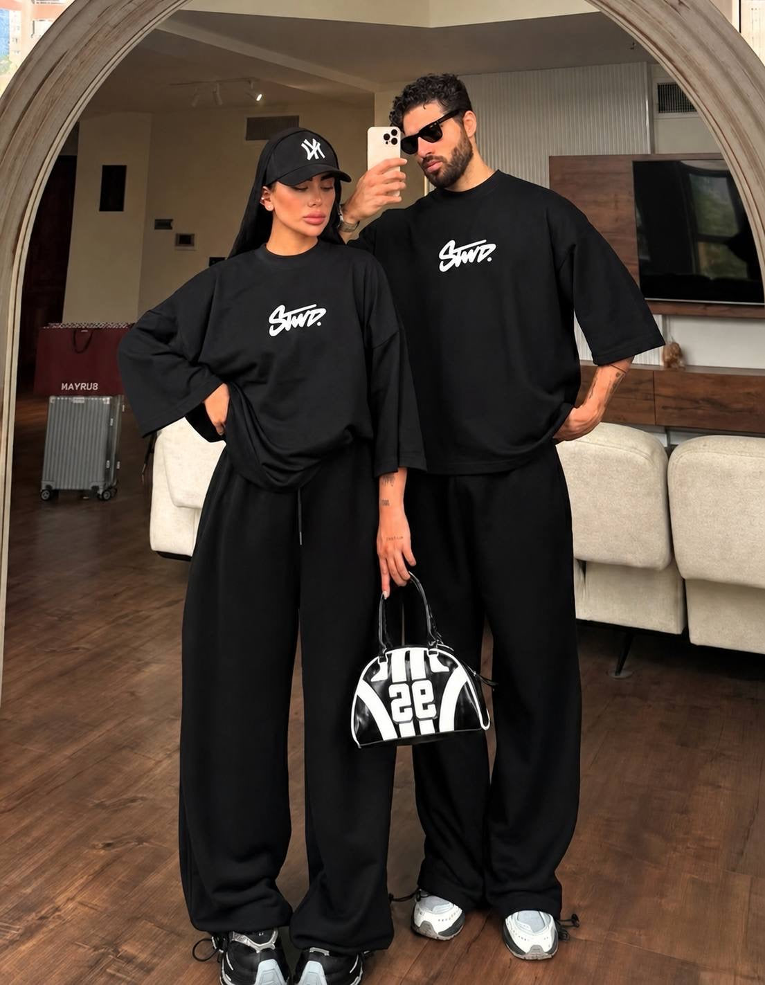 STWD Oversized Couple Co-ord Set — T-Shirt & Wide-Leg Sweatpants