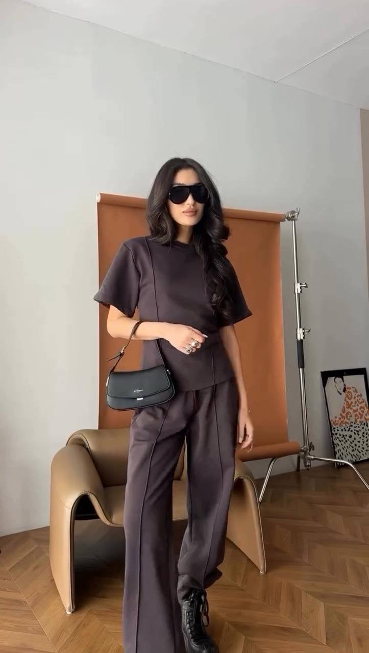 Structured Short-Sleeve Top & Wide-Leg Trousers Co-ord Set