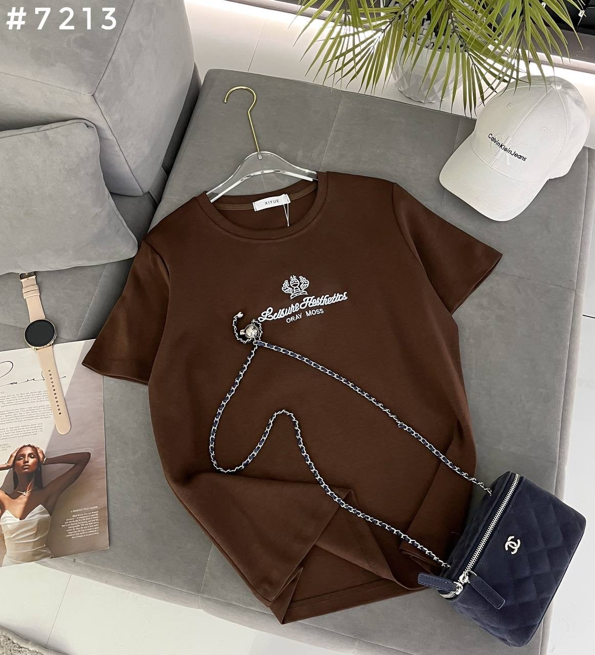 #7213 Leisure Aesthetics Chain Detail Oversized T-Shirt