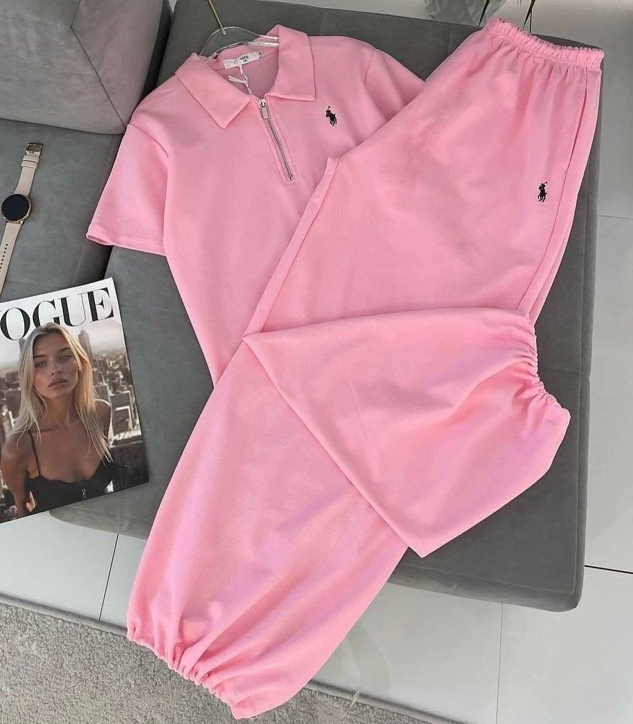 Polo Pony Embroidered Short-Sleeve Polo Crop Top & Balloon Jogger Co-ord Set