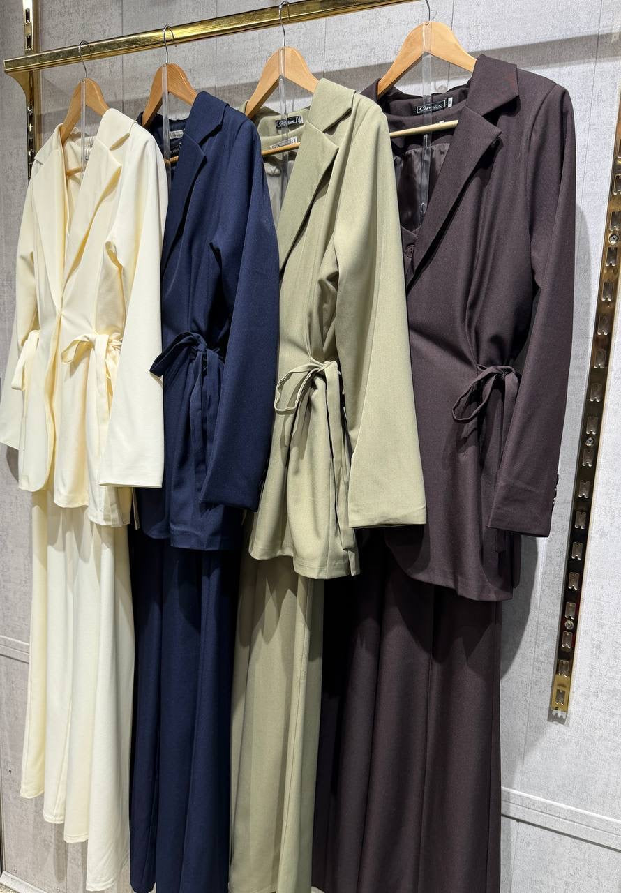 3-Piece Side-Tie Blazer, Button Vest & Wide-Leg Palazzo Suit Set