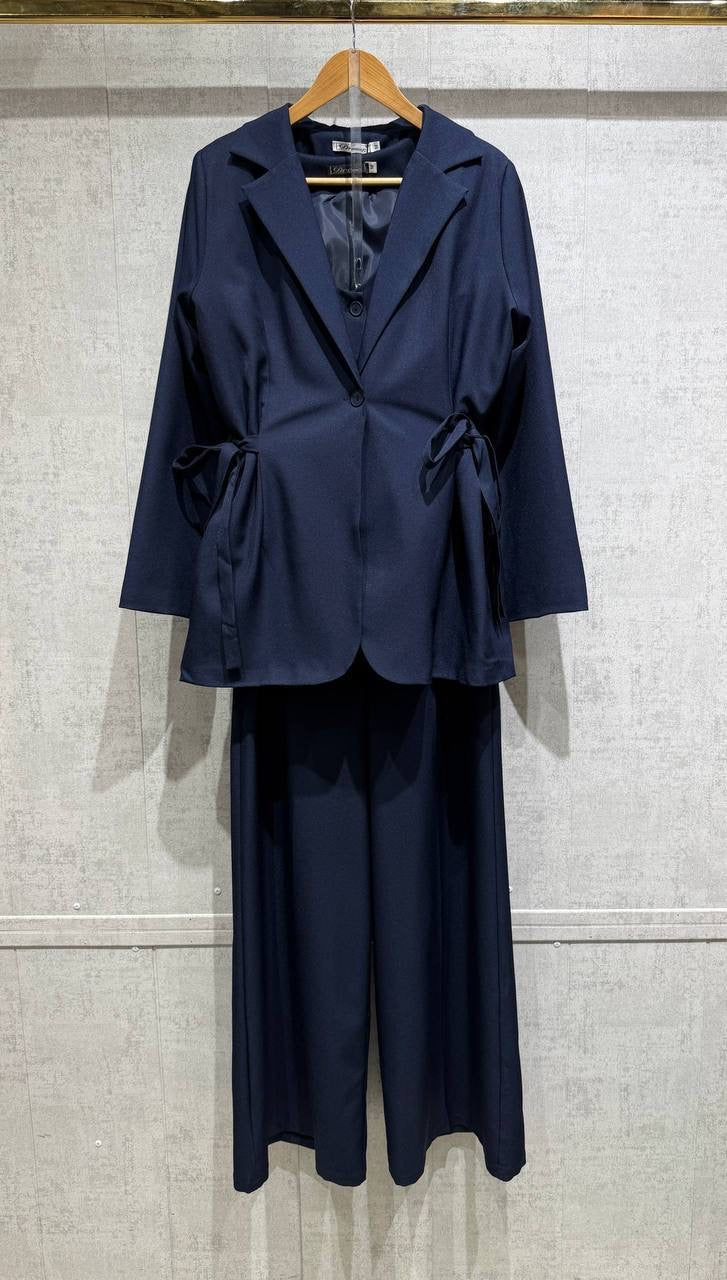 3-Piece Side-Tie Blazer, Button Vest & Wide-Leg Palazzo Suit Set