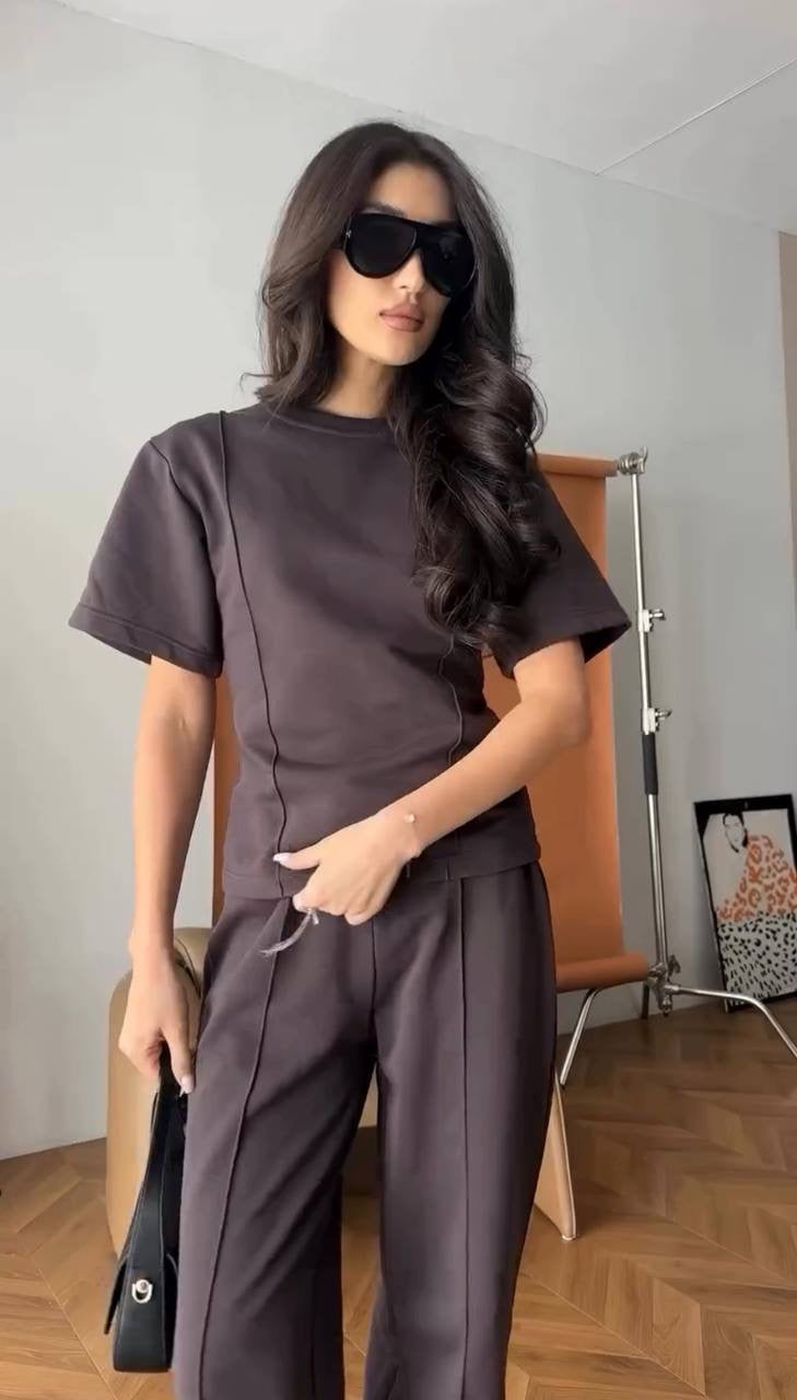 Structured Short-Sleeve Top & Wide-Leg Trousers Co-ord Set