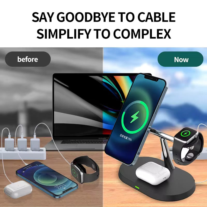 3-in-1 Magnetic Wireless Charging Station – 15W Fast Charger for iPhone, Apple Watch & AirPods