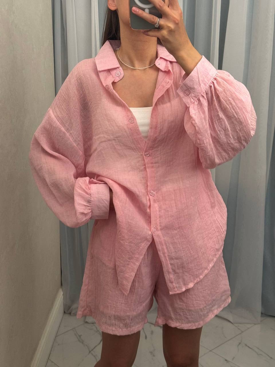 Crinkle Balloon Sleeve Shirt & Shorts Co-ord Set