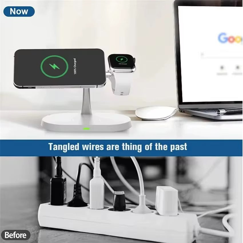 3-in-1 Magnetic Wireless Charging Station – 15W Fast Charger for iPhone, Apple Watch & AirPods
