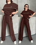 Alo Logo Contrast Piping Oversized T-Shirt & Wide-Leg Sweatpants Set