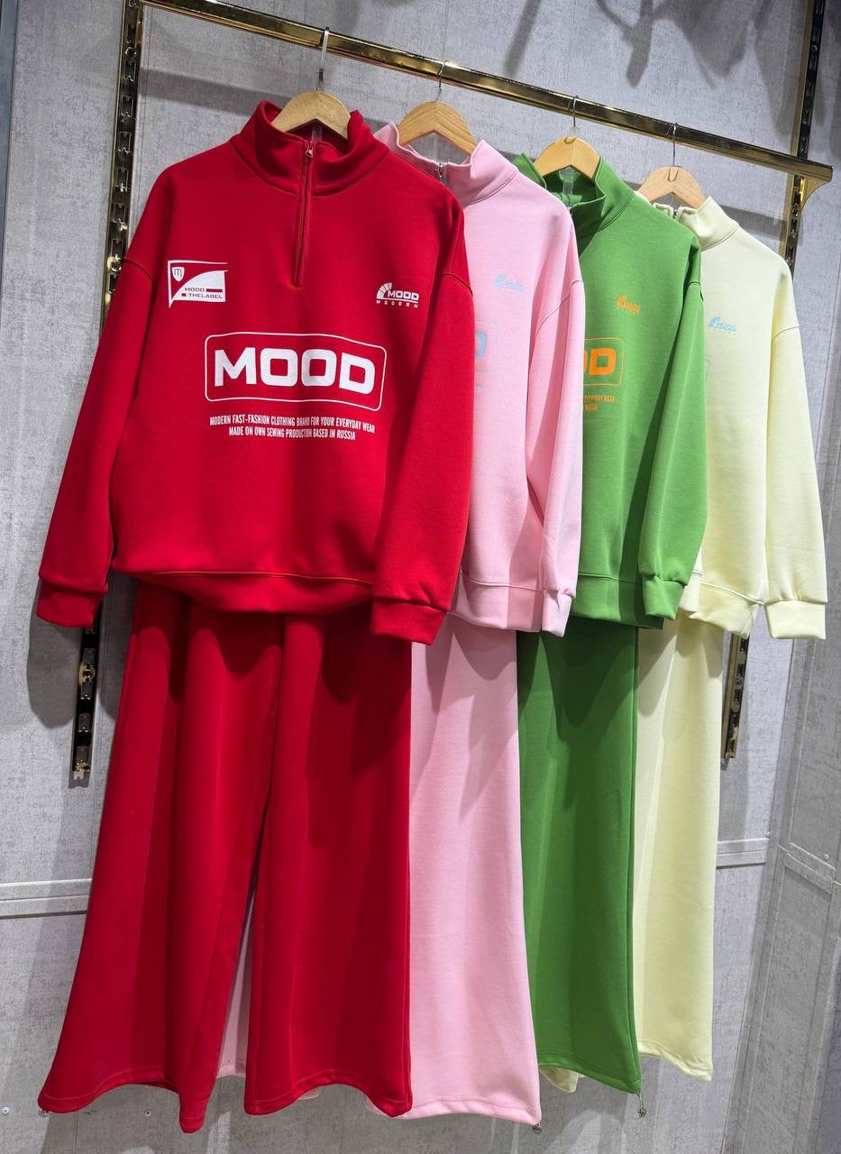 MOOD Graphic Half-Zip Oversized Sweatshirt & Wide-Leg Jogger Set