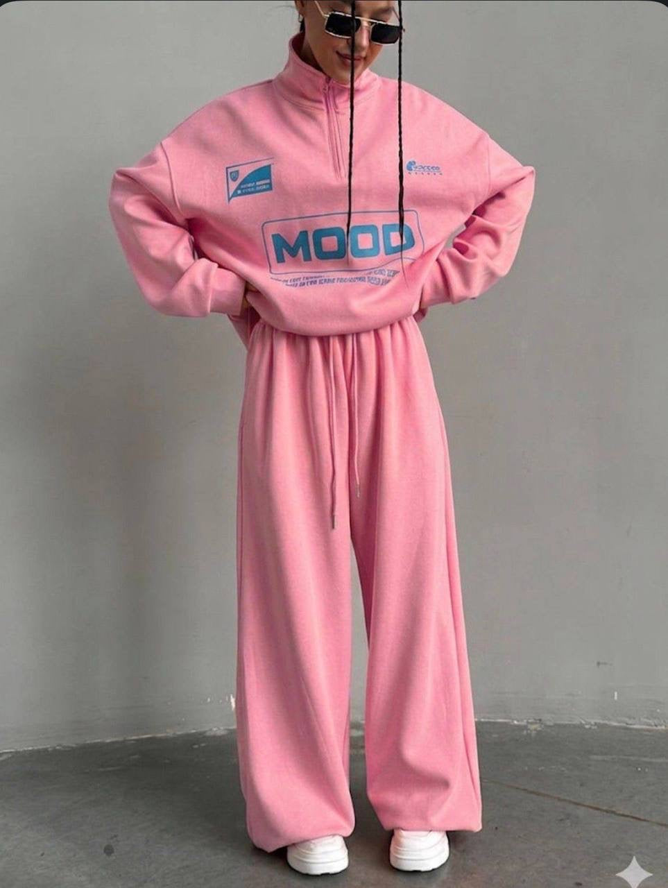 MOOD Graphic Half-Zip Oversized Sweatshirt & Wide-Leg Jogger Set
