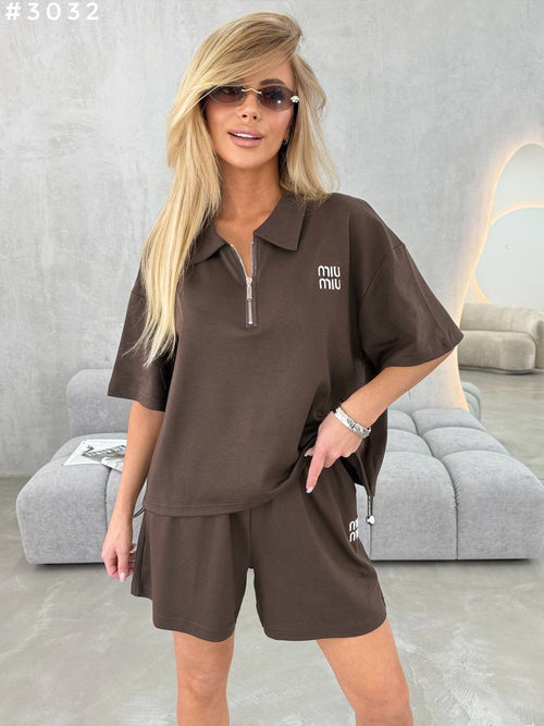 #3032 Logo Embroidered Zip Polo Sweat Co-ord Set