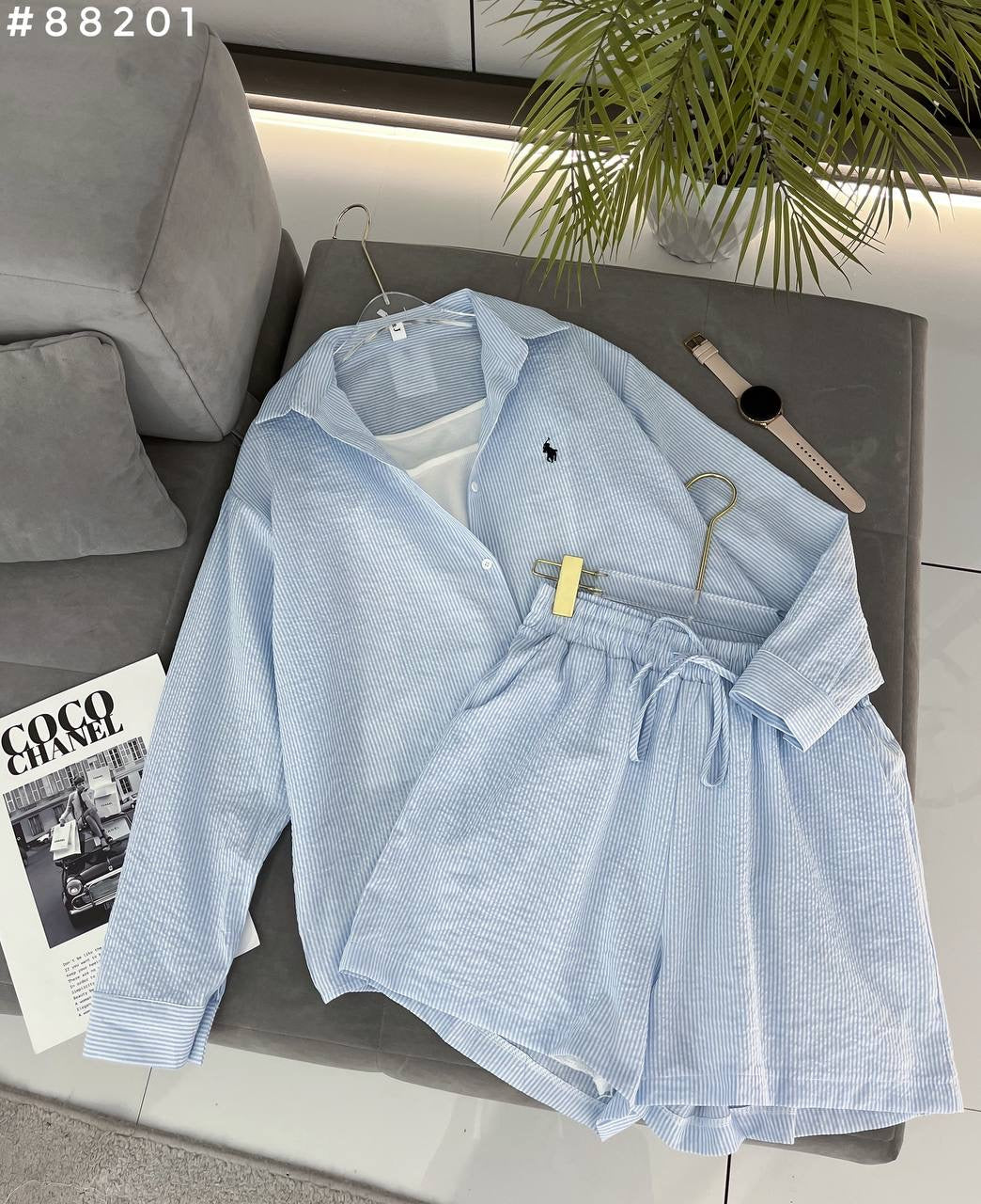 #88201 Striped Linen Shirt & Shorts Co-ord Set