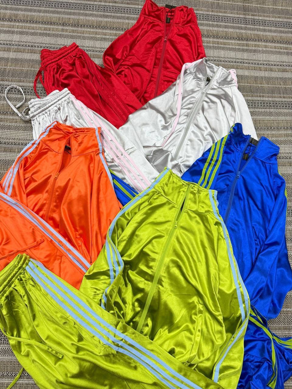 Satin 3-Stripe Zip Crop Jacket & Wide-Leg Jogger Set