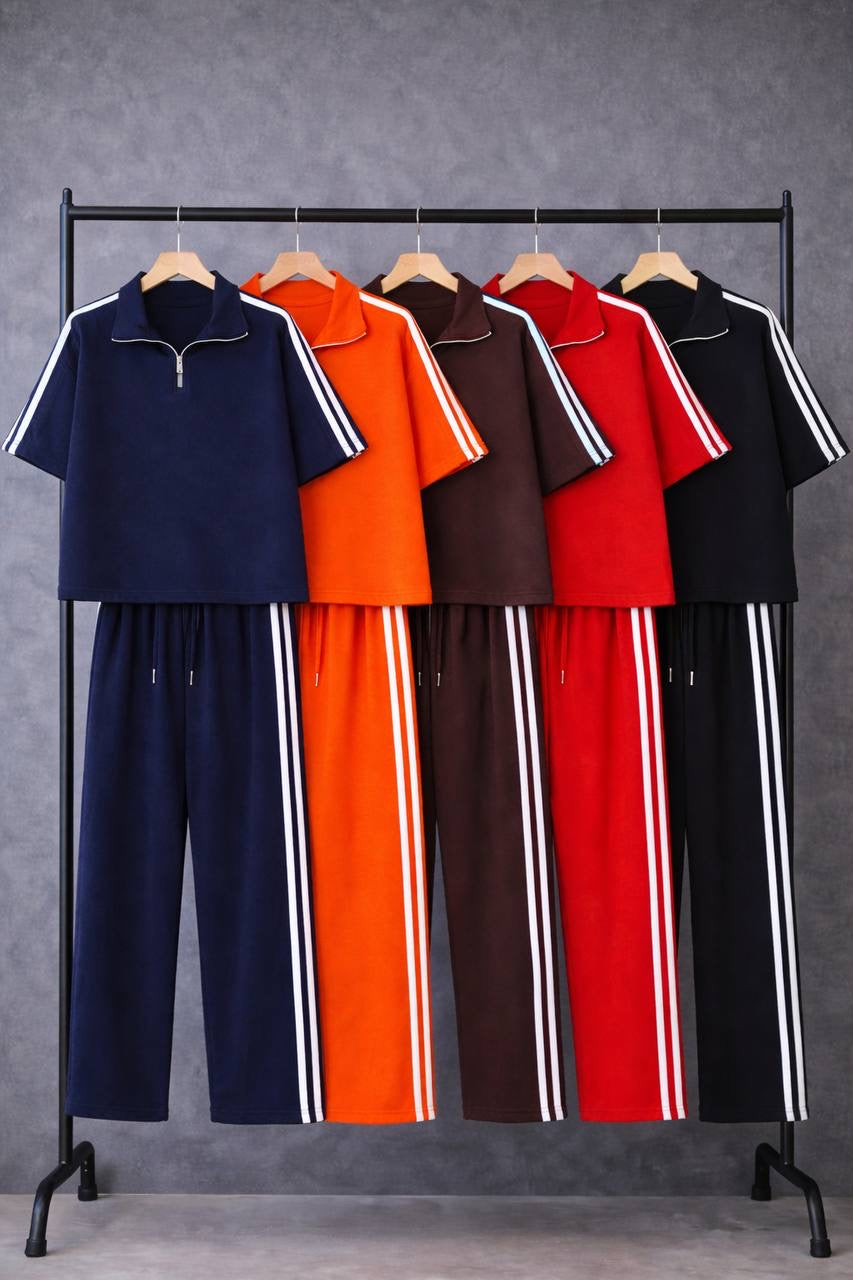 Side Stripe Half-Zip Crop Top & Wide-Leg Trousers Co-ord Set
