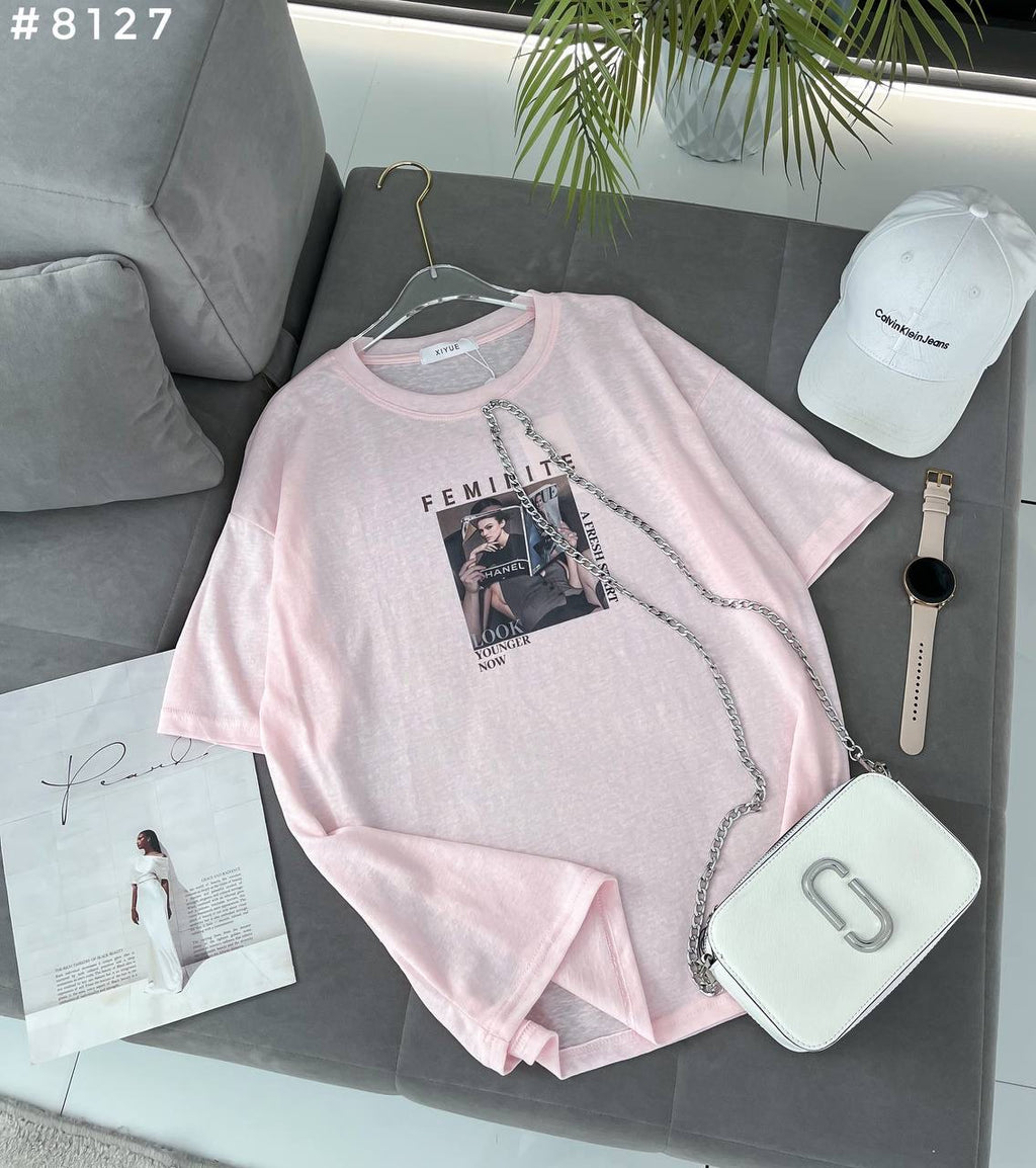 Feminite Magazine Print Oversized T-Shirt #8127