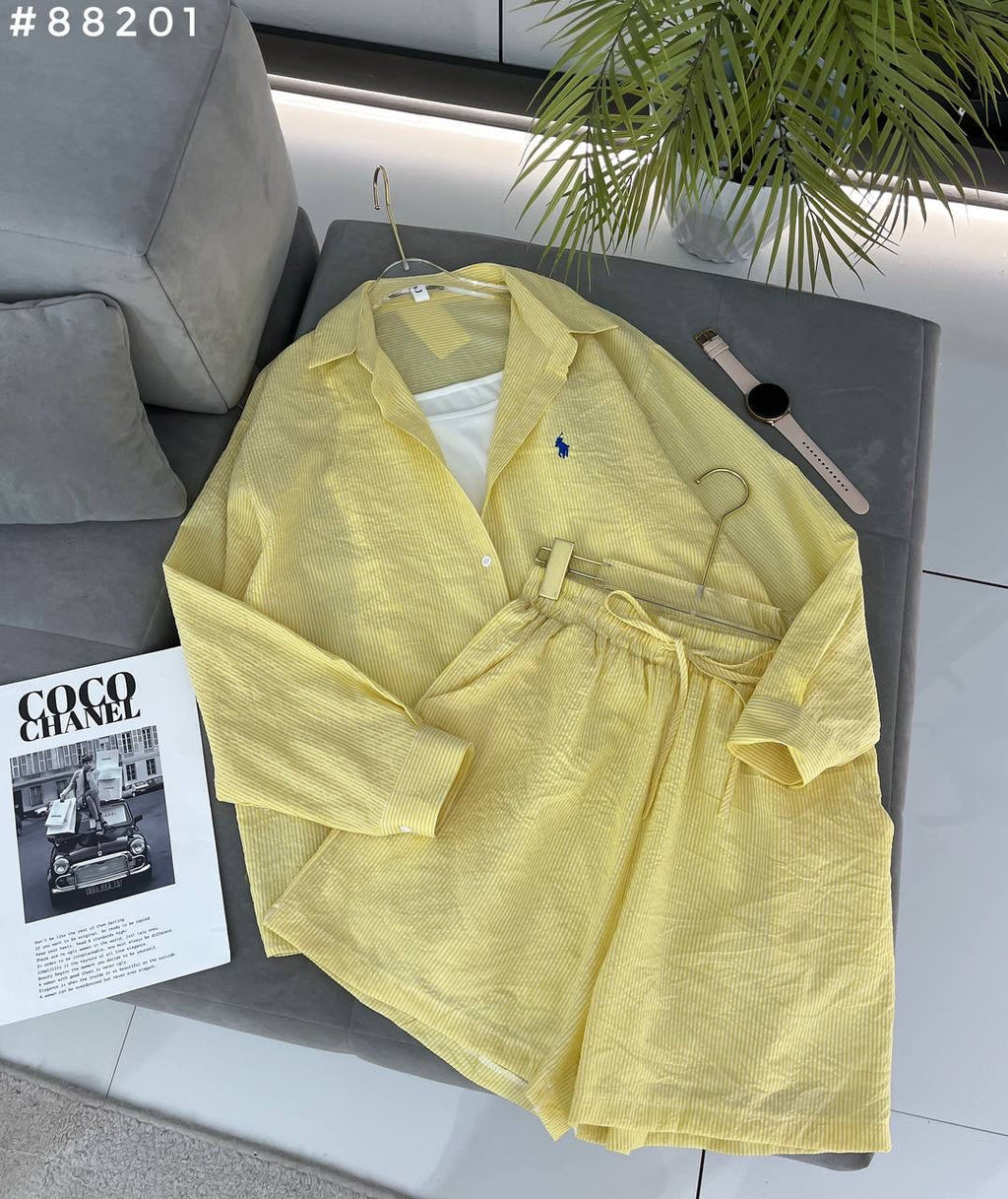 #88201 Striped Linen Shirt & Shorts Co-ord Set
