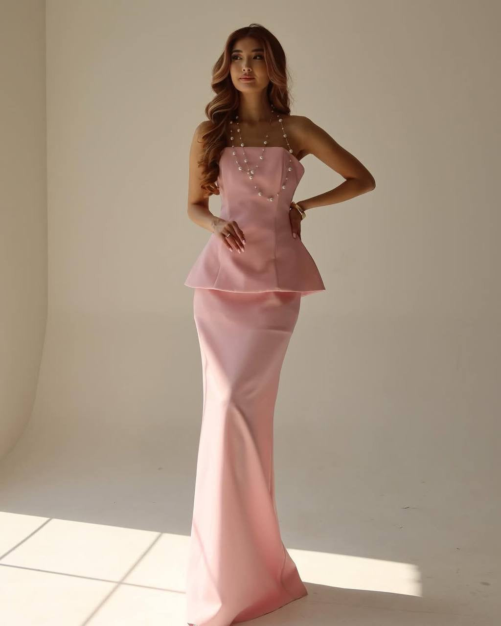 Strapless Peplum Maxi Dress