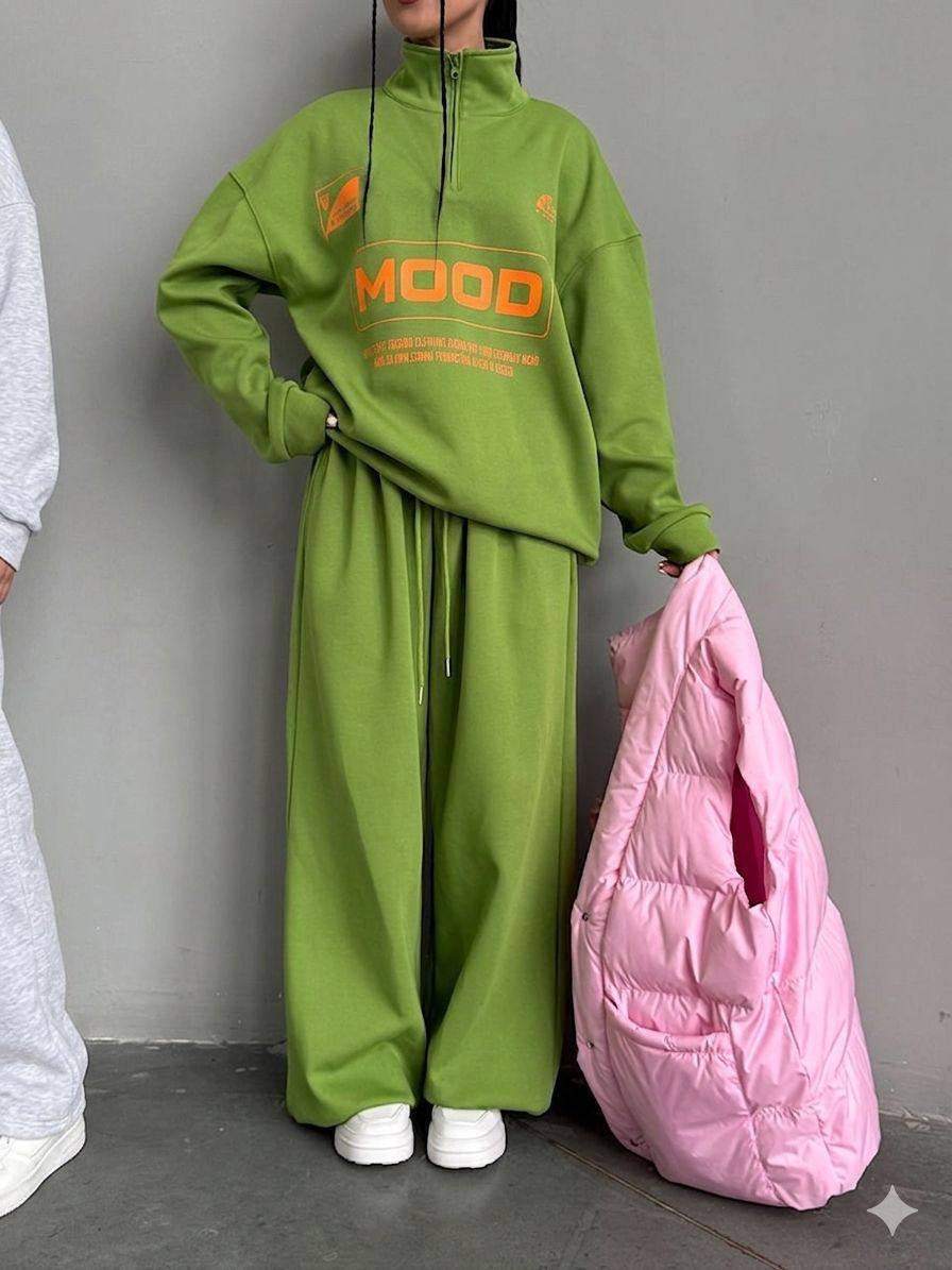MOOD Graphic Half-Zip Oversized Sweatshirt & Wide-Leg Jogger Set