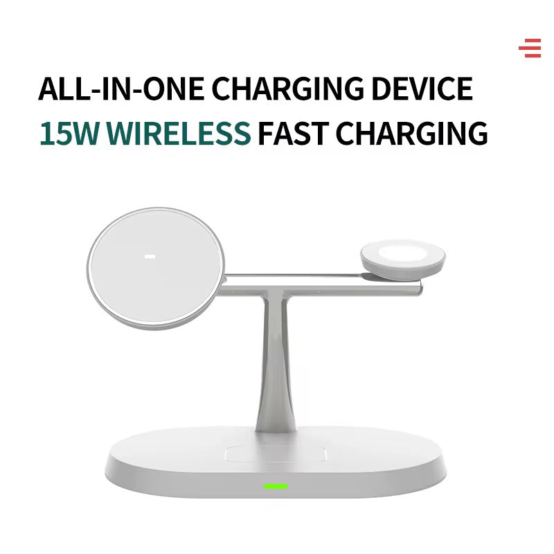 3-in-1 Magnetic Wireless Charging Station – 15W Fast Charger for iPhone, Apple Watch & AirPods