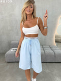 #8109 Logo Band Wide-Leg Bermuda Shorts