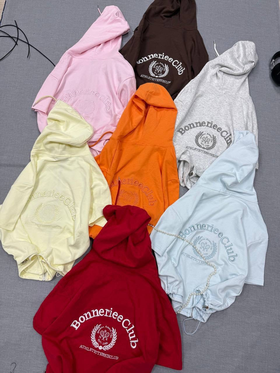 Bonnerie Embroidered 3-Piece Short Sleeve Zip Hoodie, Tank Top & Flare Pants Set
