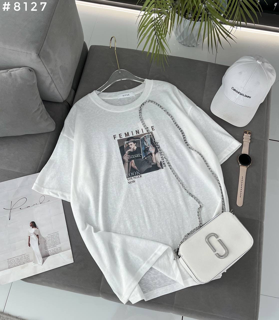 Feminite Magazine Print Oversized T-Shirt #8127