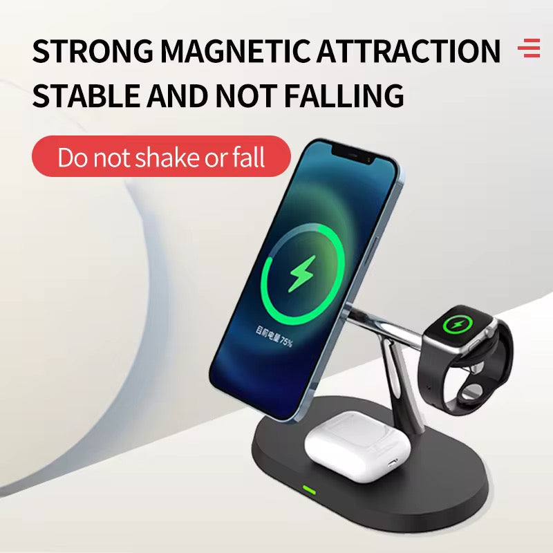 3-in-1 Magnetic Wireless Charging Station – 15W Fast Charger for iPhone, Apple Watch & AirPods