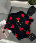 All-Over Heart Print Oversized Crew-Neck T-Shirt