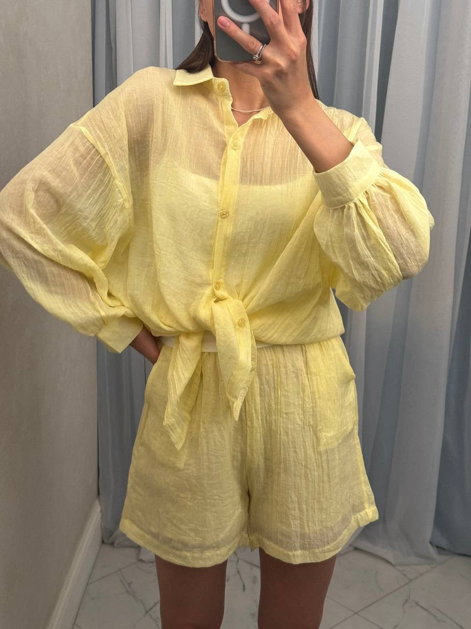 Crinkle Balloon Sleeve Shirt & Shorts Co-ord Set