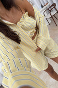 Striped 3-Piece Co-ord Set – Shirt, Bandeau Top & Shorts
