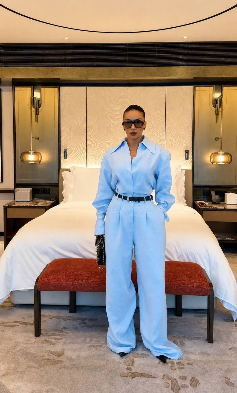 Atelier Linen Oversized Shirt & Wide-Leg Trousers Co-ord Set