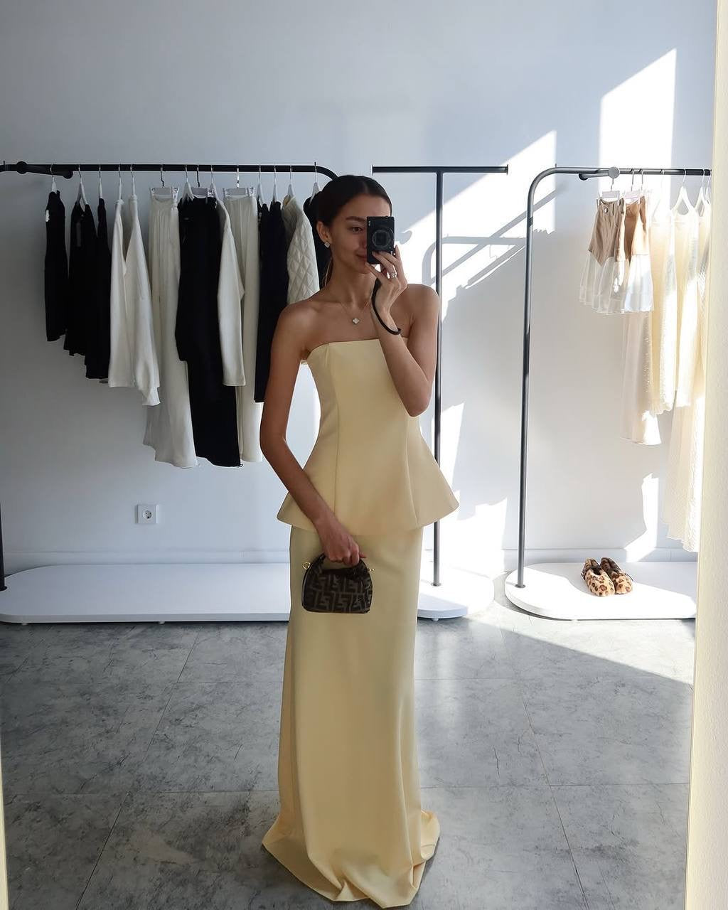Strapless Peplum Maxi Dress