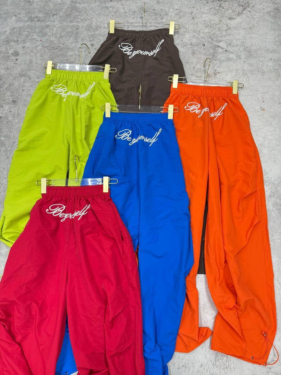 Be Yourself Embroidered Oversized Wide-Leg Parachute Trousers