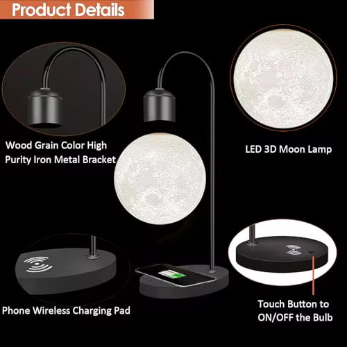 Levitating Moon Lamp with Wireless Charging Base – 3D LED Floating Moon Light