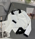 #1736 Contrast Trim Half-Zip Polo Crop Sweatshirt