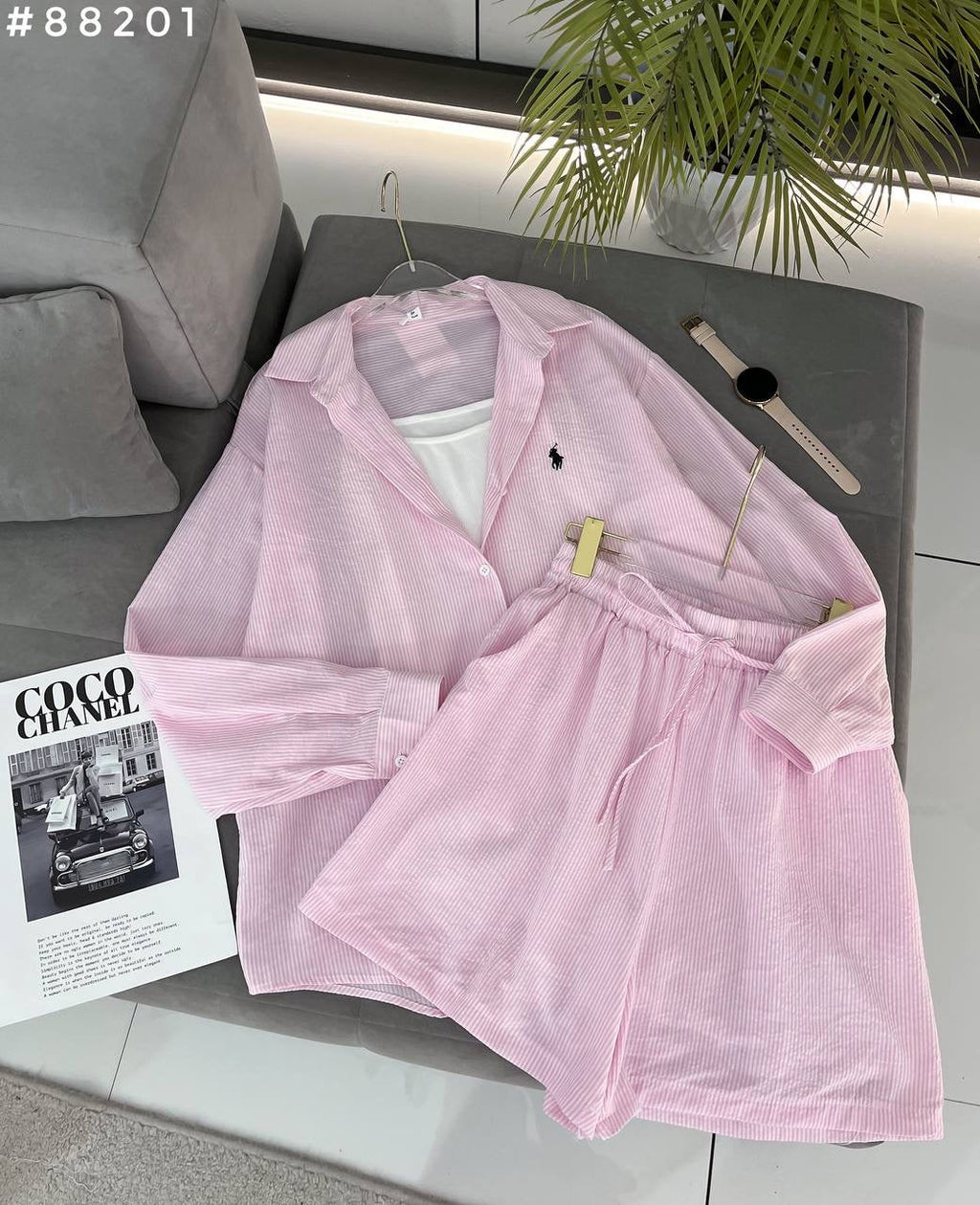 #88201 Striped Linen Shirt & Shorts Co-ord Set