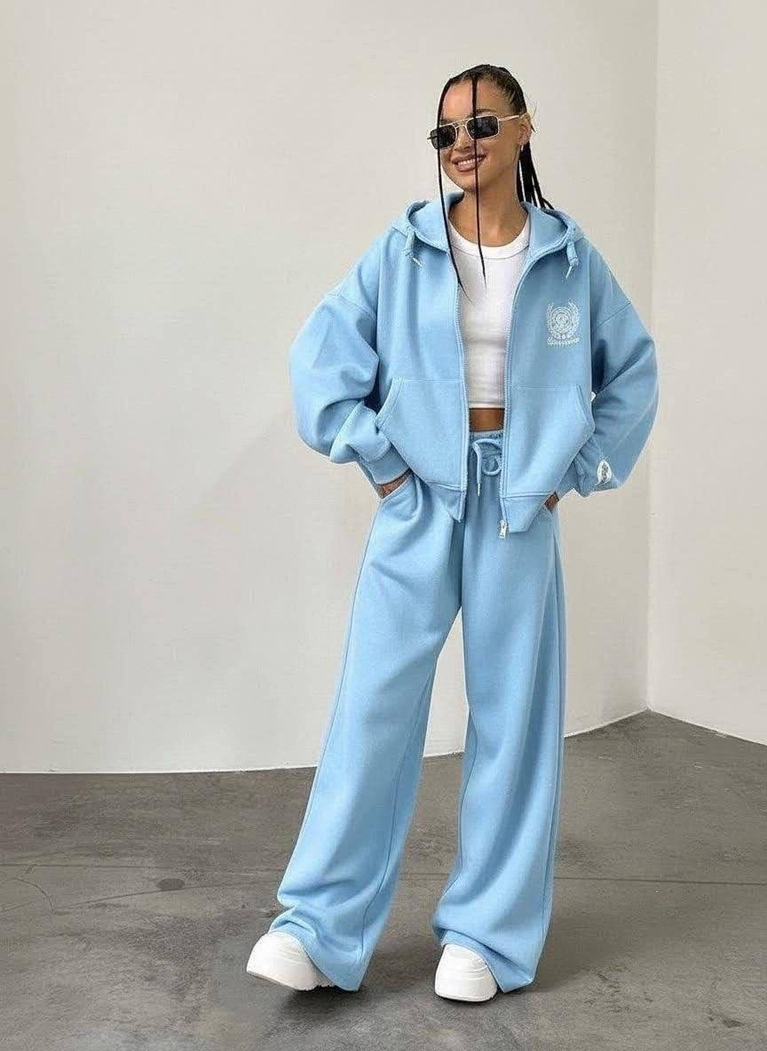 Bonneriee Club Athletic Tennis Club Oversized Zip Hoodie & Wide-Leg Sweatpants Set