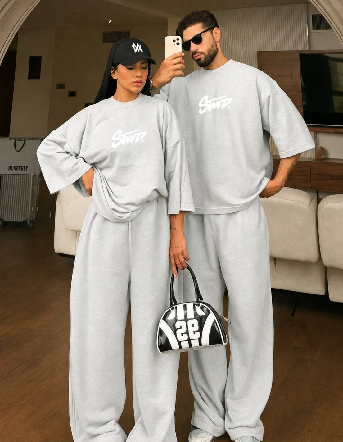 STWD Oversized Couple Co-ord Set — T-Shirt & Wide-Leg Sweatpants