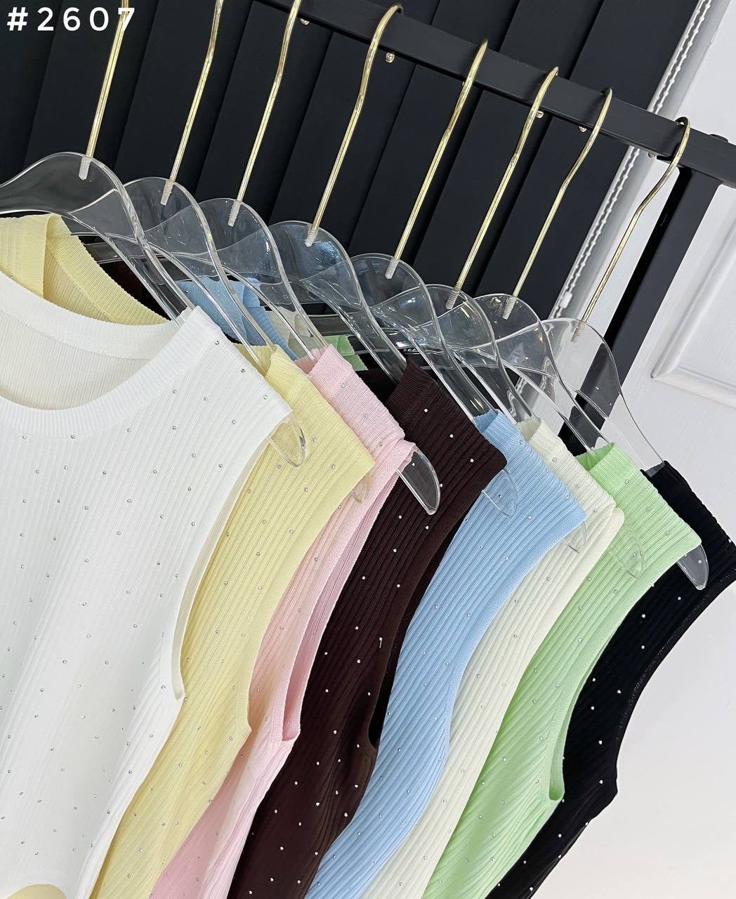 #2607 Rhinestone Chain Detail Sleeveless Knit Top